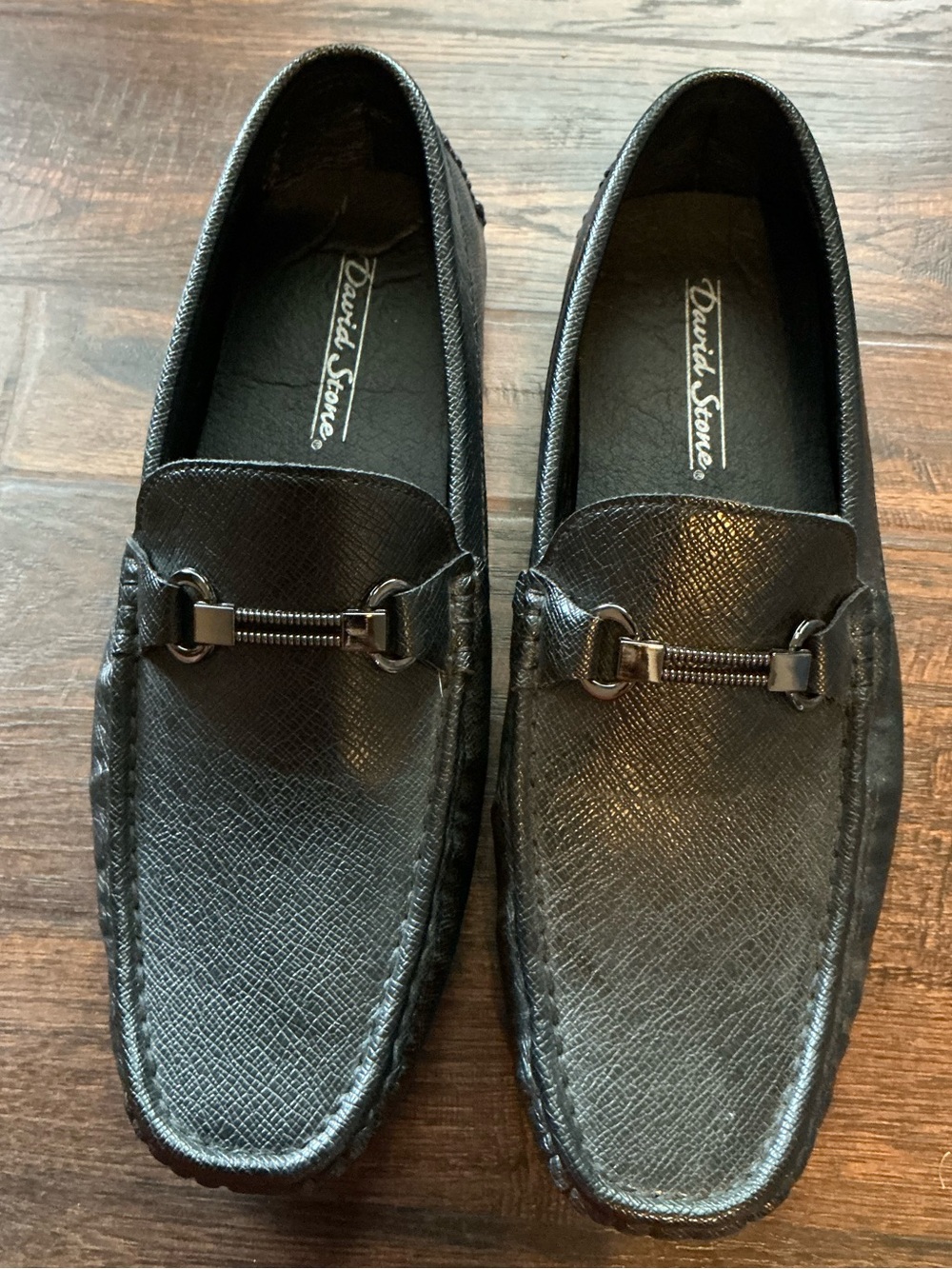 David Stone Size 8 Black Textured Bit Driving Loafers Slip-On Shoes